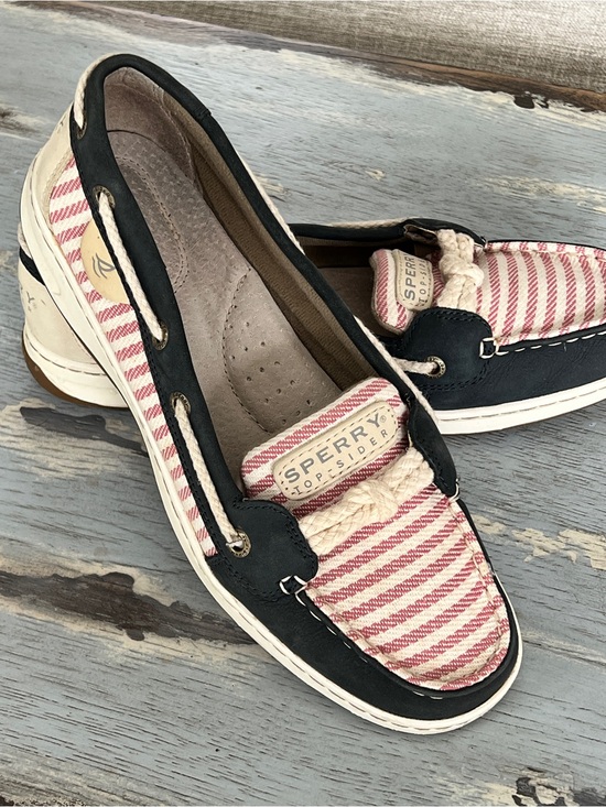 Sperry Shoes - Sperry Navy Leather & Pink Striped Canvas Boat Shoes